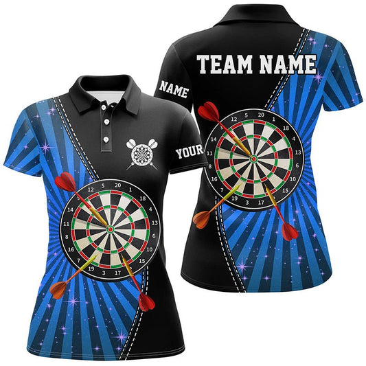 Schwarzes Blau Halo Damen Darts Polo Shirt | Personalisiertes Cooles Darts Shirt für Frauen | Dart Trikots L1462 - Outfitsuche