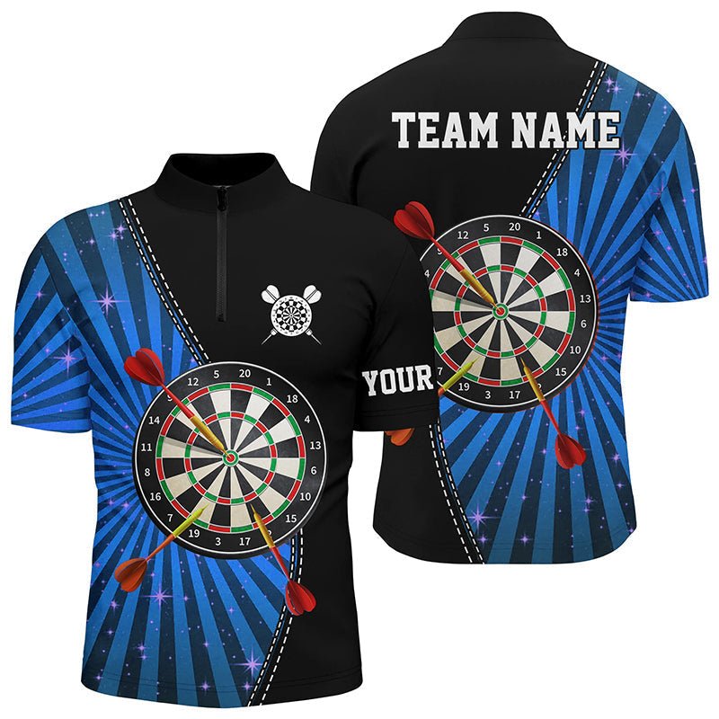 Schwarzes Blau Halo Herren Darts Viertelreißverschluss-Shirt | Personalisiertes Cooles Darts-Shirt für Männer | Dart Trikots L1462 - Outfitsuche