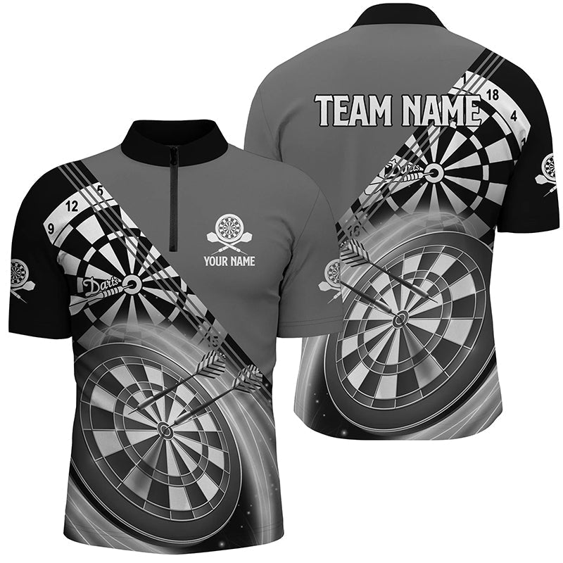 Schwarzes Grau Darts Viertel-Zip-Shirt mit individuellem Namen | Personalisierte Darts Hemden für Herren | Dart Trikots L0939 - Outfitsuche