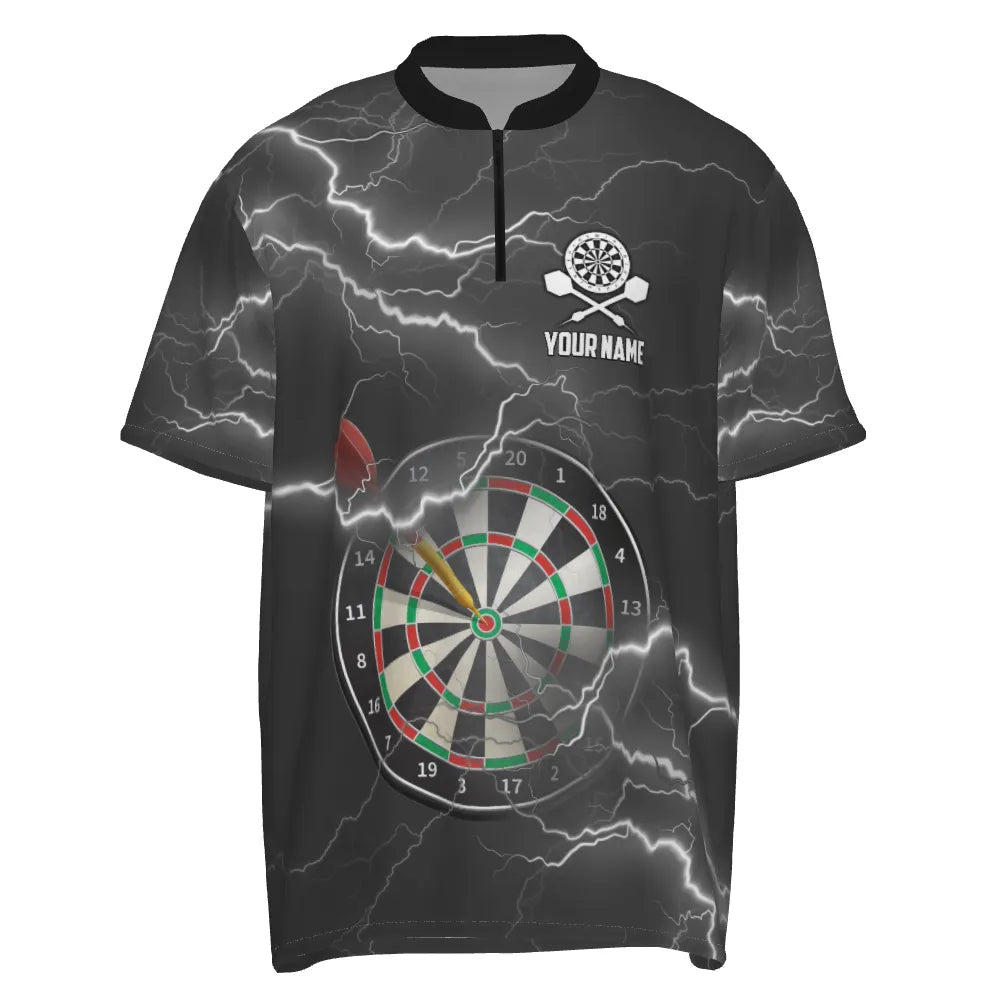 Schwarzes graues Herren Darts Polo Shirt mit Blitz und Donner, individuell anpassbares Darts-Shirt für Männer, Darts Trikot N47 - Outfitsuche