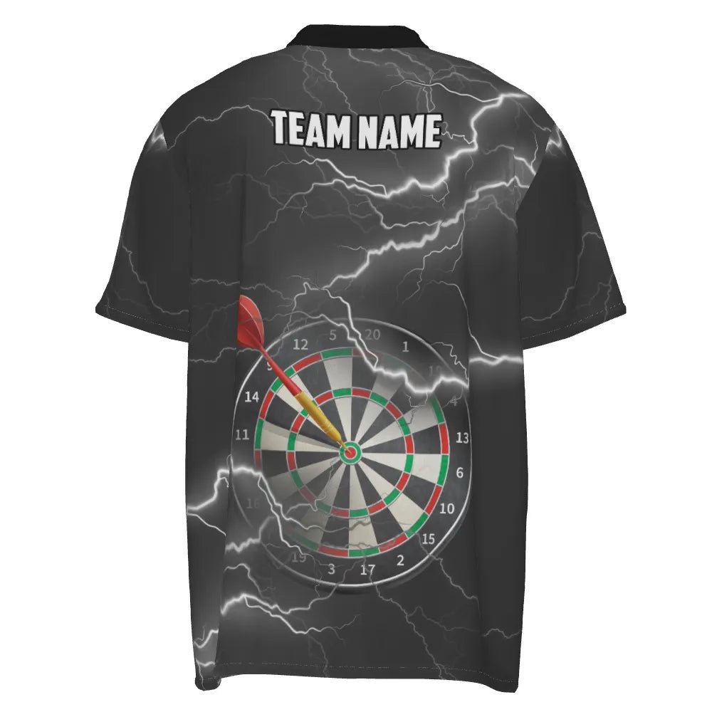 Schwarzes graues Herren Darts Polo Shirt mit Blitz und Donner, individuell anpassbares Darts-Shirt für Männer, Darts Trikot N47 - Outfitsuche