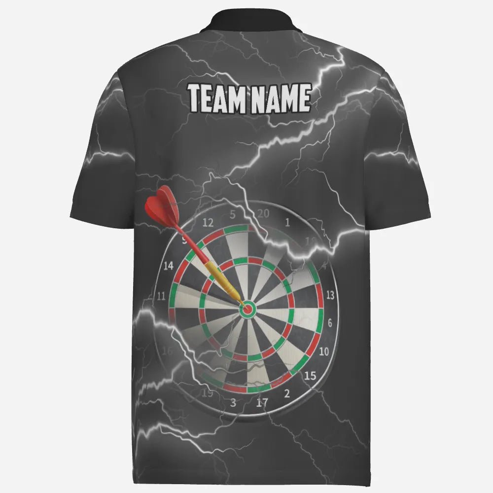 Schwarzes graues Herren Darts Polo Shirt mit Blitz und Donner, individuell anpassbares Darts-Shirt für Männer, Darts Trikot N47 - Outfitsuche