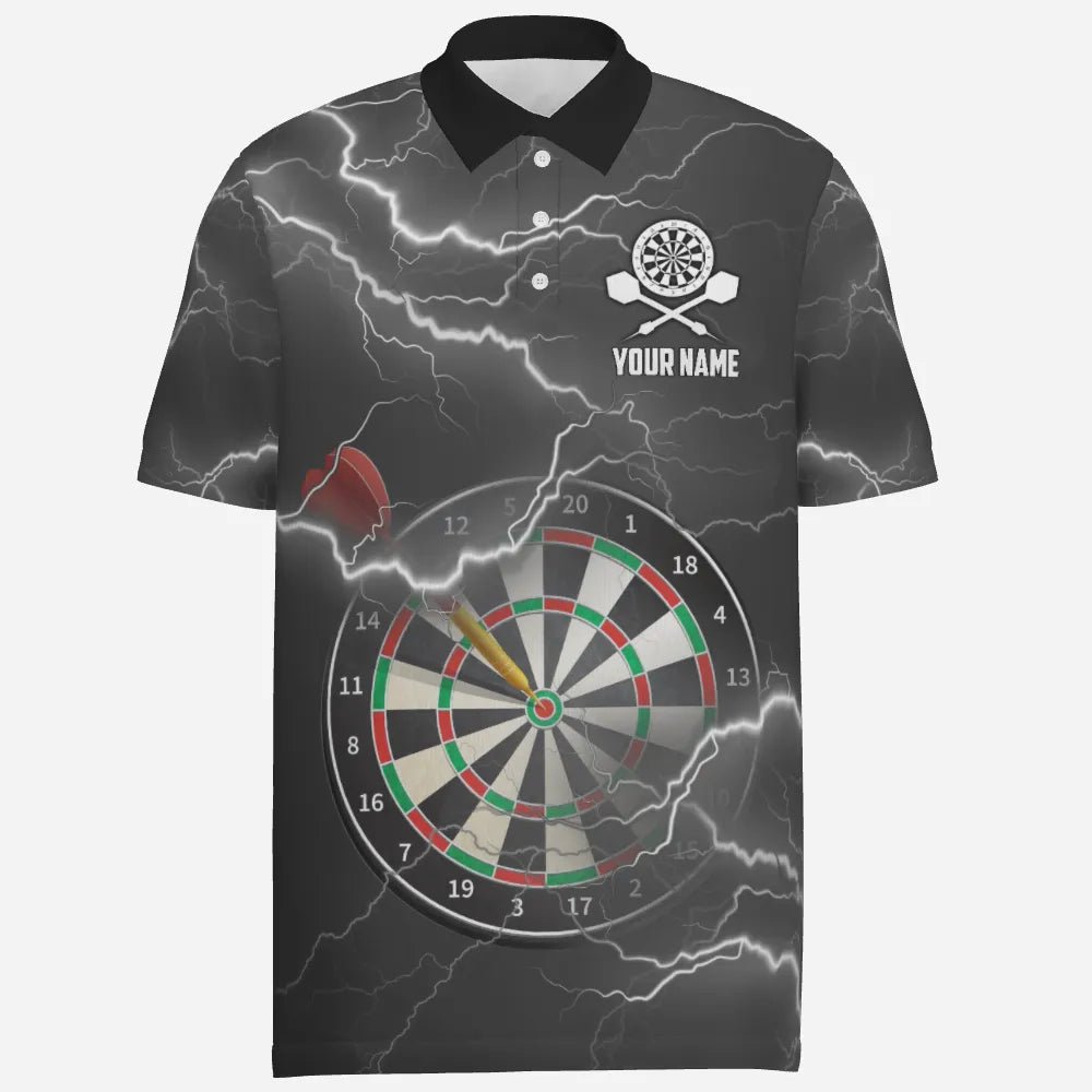 Schwarzes graues Herren Darts Polo Shirt mit Blitz und Donner, individuell anpassbares Darts-Shirt für Männer, Darts Trikot N47 - Outfitsuche