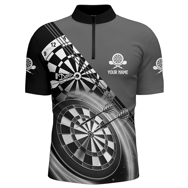 Schwarzes graues Herren Darts Polo Shirt mit Namen, individuell angefertigte Darts Shirts für Männer, Dart Trikots F821 - Outfitsuche