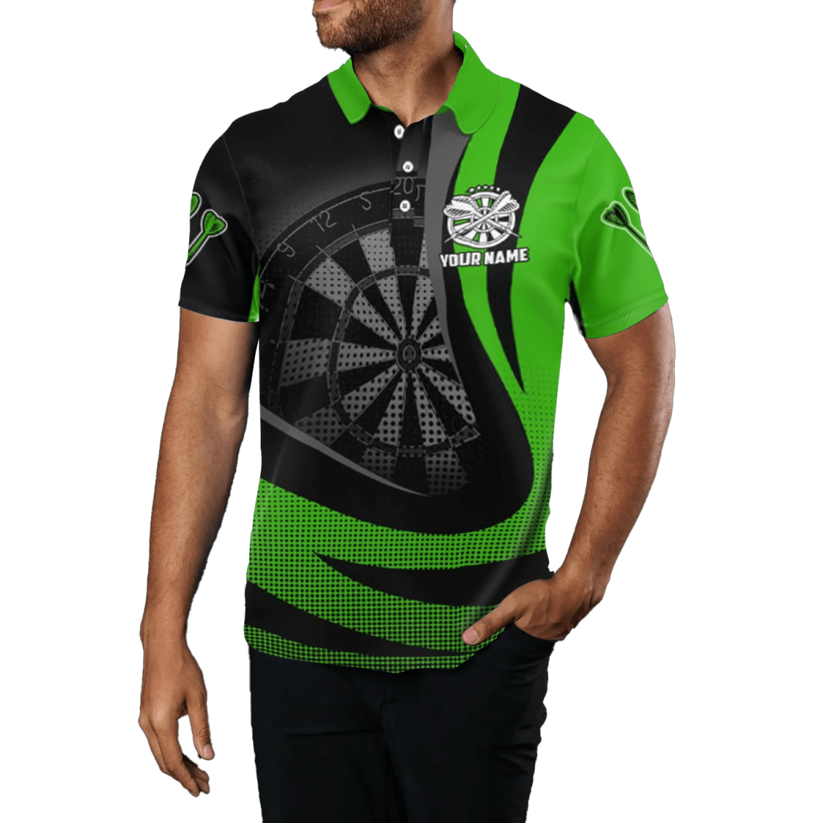 Schwarzes Grünes 3D Herren Darts Polo Shirt - Team Trikot X189 Green - Outfitsuche