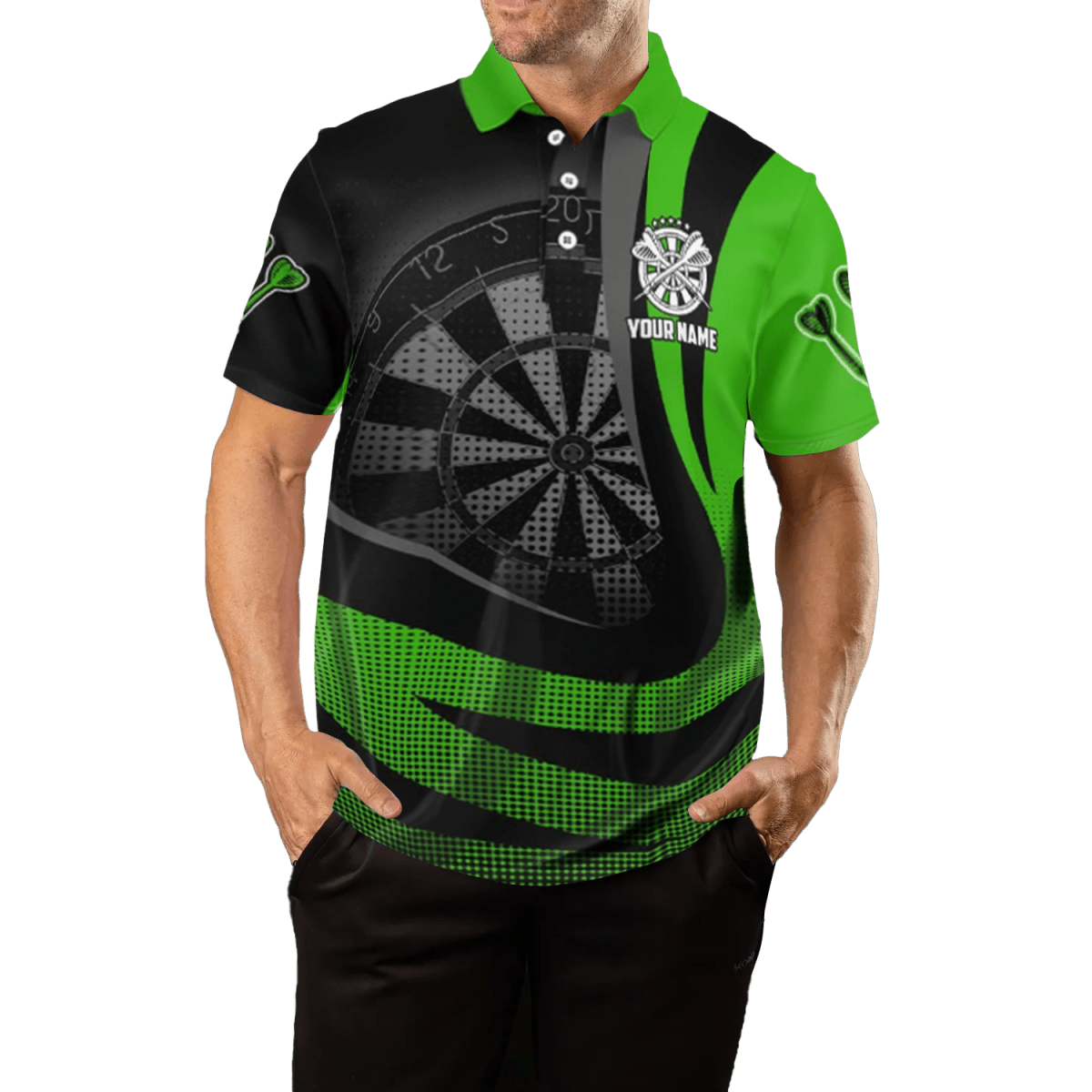 Schwarzes Grünes 3D Herren Darts Polo Shirt - Team Trikot X189 Green - Outfitsuche