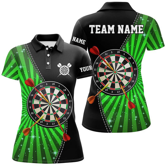 Schwarzes Grünes Halo Damen Darts Polo Shirt | Personalisiertes Cooles Darts Shirt für Frauen | Dart Trikots L1463 - Outfitsuche