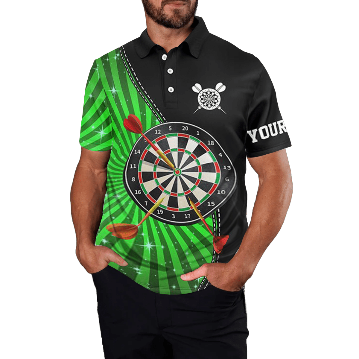 Schwarzes Grünes Herren Darts Polo Shirt | Coole Dart Trikots L1463 - Outfitsuche