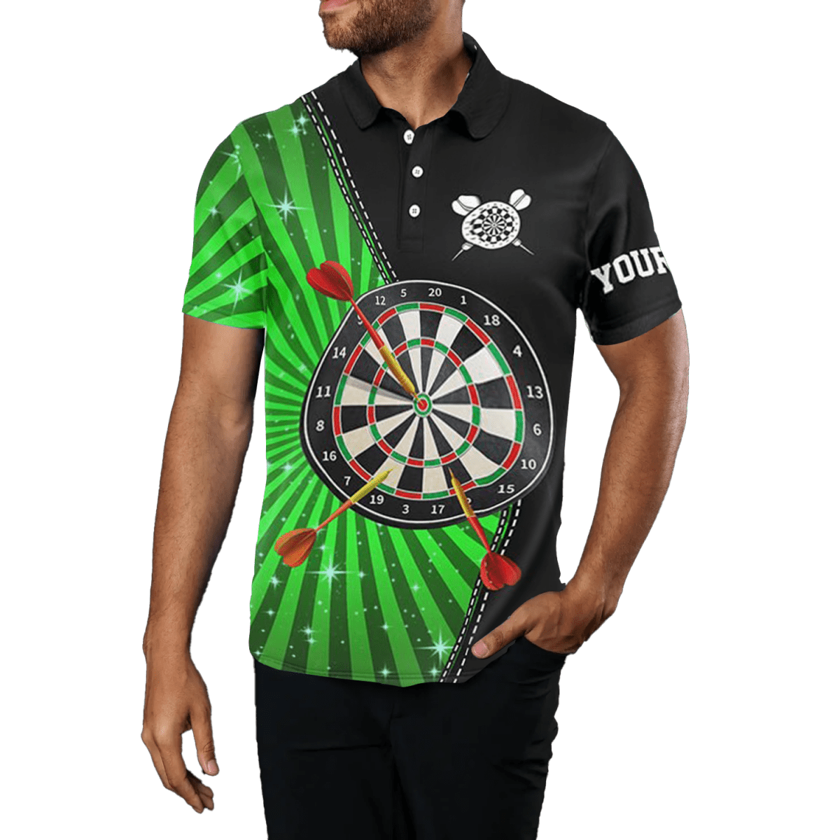 Schwarzes Grünes Herren Darts Polo Shirt | Coole Dart Trikots L1463 - Outfitsuche