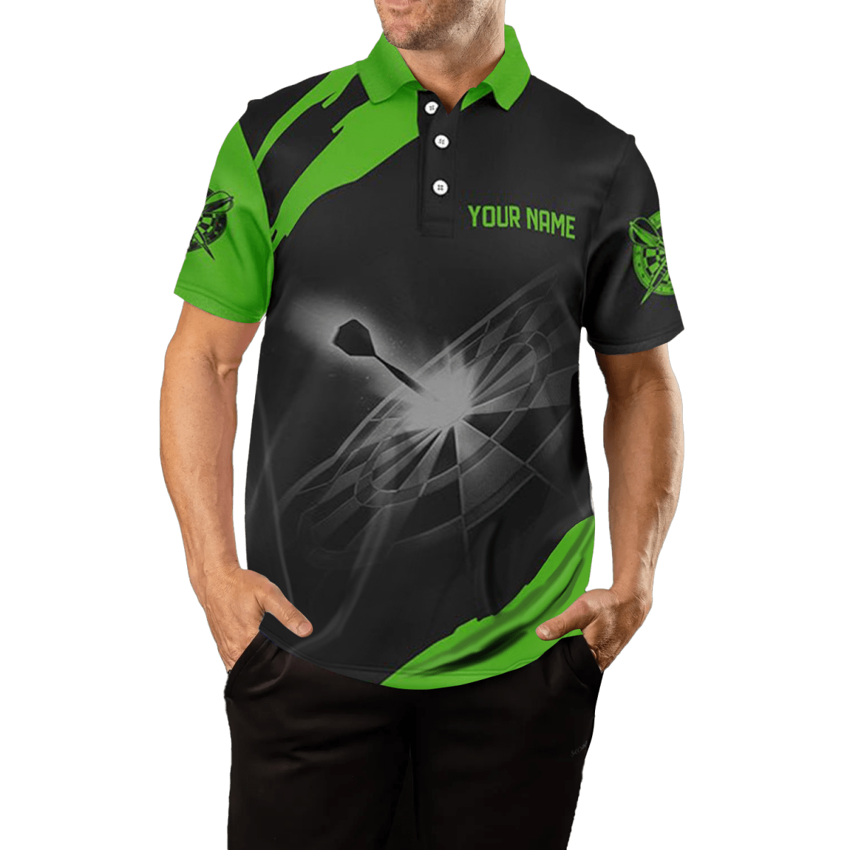 Schwarzes Grünes Herren Darts Polo Shirt | Dart Trikot L1396 - Outfitsuche