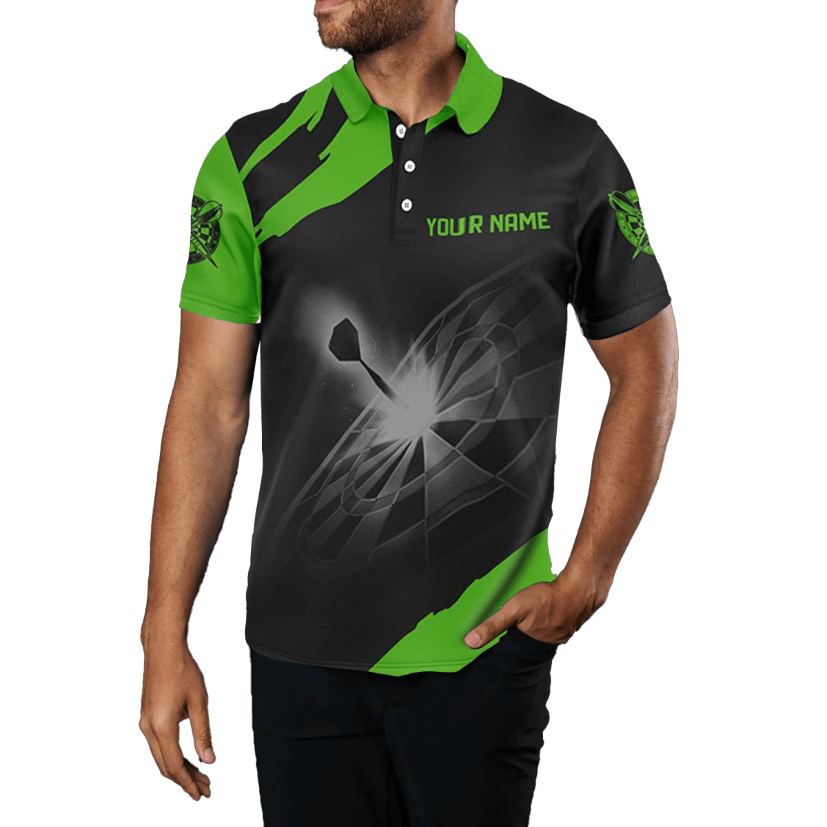 Schwarzes Grünes Herren Darts Polo Shirt | Dart Trikot L1396 - Outfitsuche