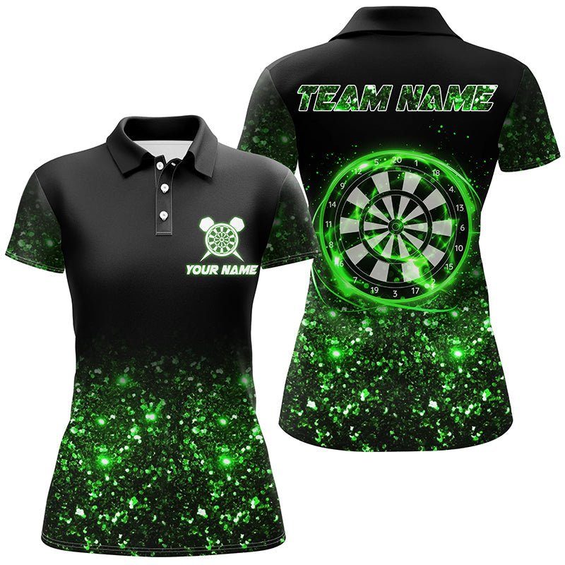 Schwarzes Grünes Leichtes Damen Darts Polo Shirt | Personalisiertes Darts Shirt für Frauen | Dart Team Trikots L1447 - Outfitsuche