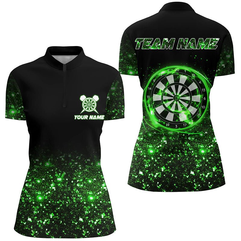 Schwarzes Grünes Leichtes Darts Quarter Zip Shirt | Personalisiertes Darts Shirt für Damen | Dart Team Trikots L1447 - Outfitsuche