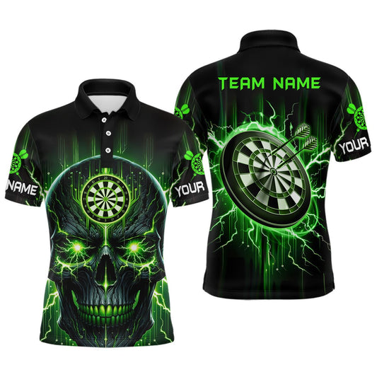 Schwarzes Grünes Totenkopf Herren Darts Polo Shirt | Personalisiertes Gruseliges Darts Shirt für Männer | Dart Trikots L1432 - Outfitsuche