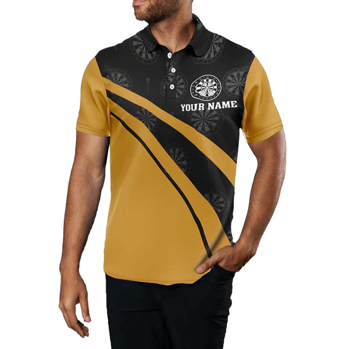 Schwarzes Herren Bier - Darts Polo - Shirt, Darts - Trikot in Schwarz/Gelb J499 - Outfitsuche