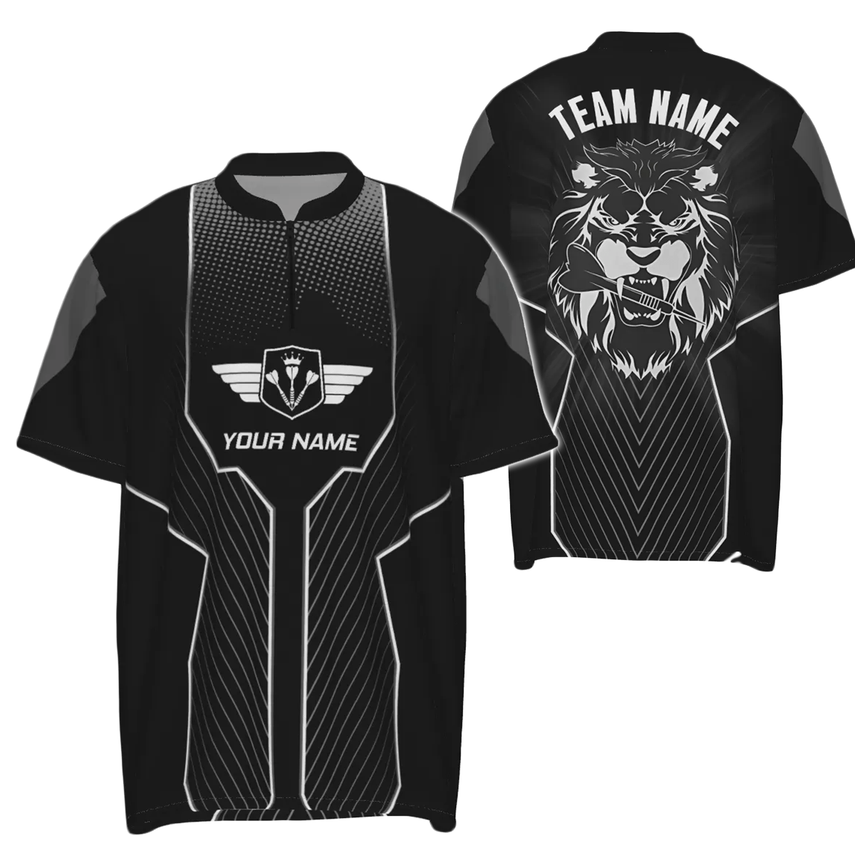 Schwarzes Herren Dart-Custom-Polo-Shirt mit Löwenmotiv, cooles Dart-Teamtrikot, Dart-Geschenke Z753 - Outfitsuche