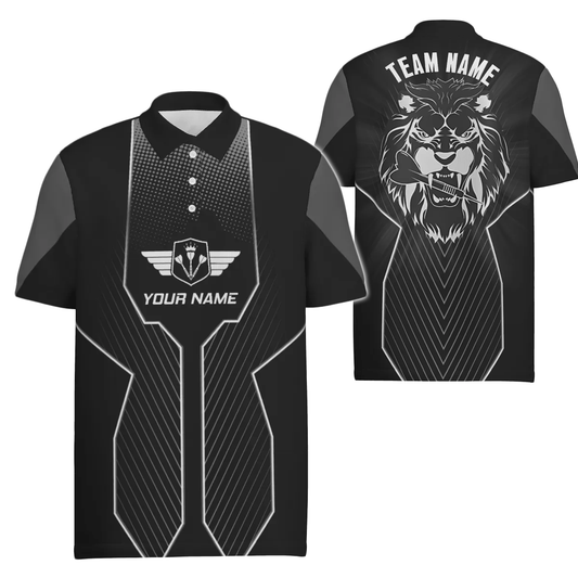 Schwarzes Herren Dart-Custom-Polo-Shirt mit Löwenmotiv, cooles Dart-Teamtrikot, Dart-Geschenke Z753 - Outfitsuche