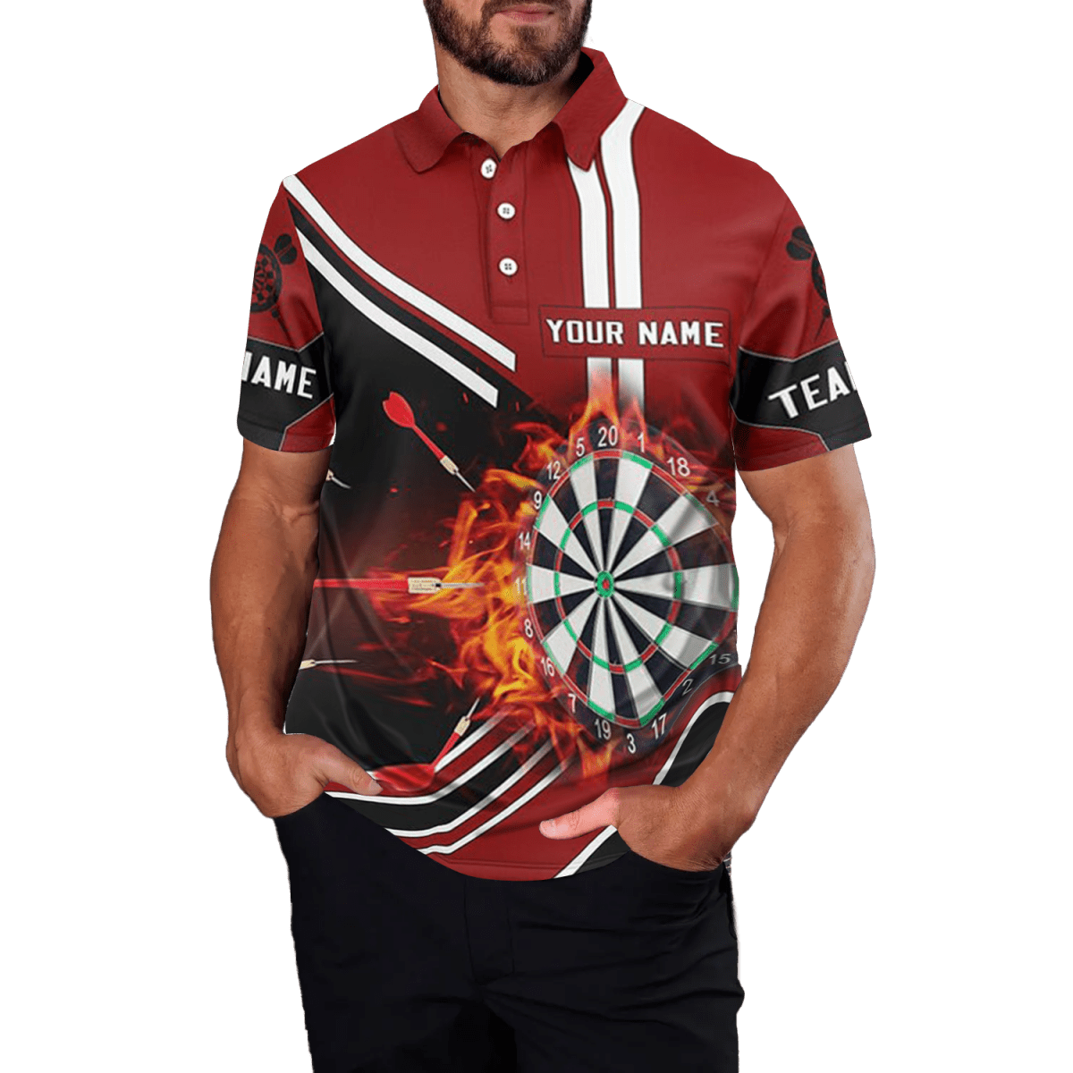 Schwarzes Herren Dart Polo - Shirt mit roten Flammen L246 - Outfitsuche