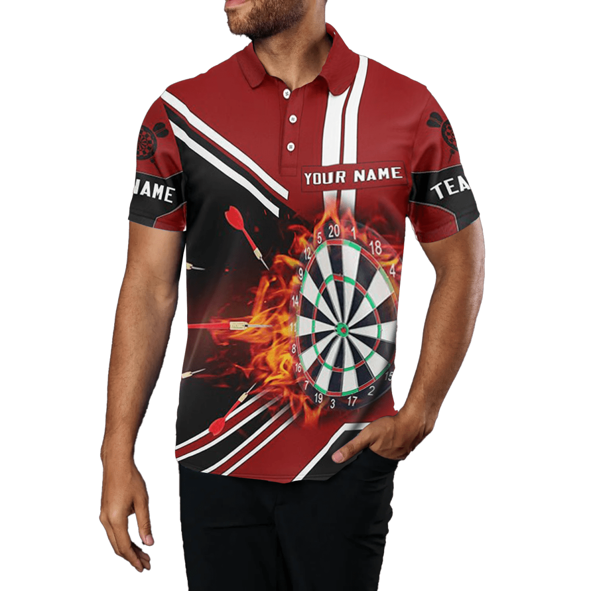 Schwarzes Herren Dart Polo - Shirt mit roten Flammen L246 - Outfitsuche