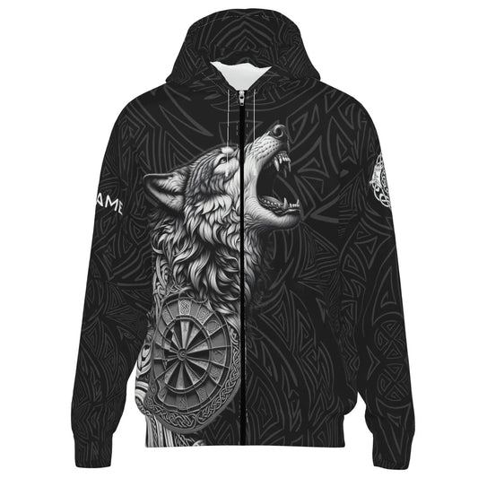 Schwarzes Herren Darts Kapuzenjacke mit Wolfs - und Dartboard - Motiv vk5782 - Outfitsuche