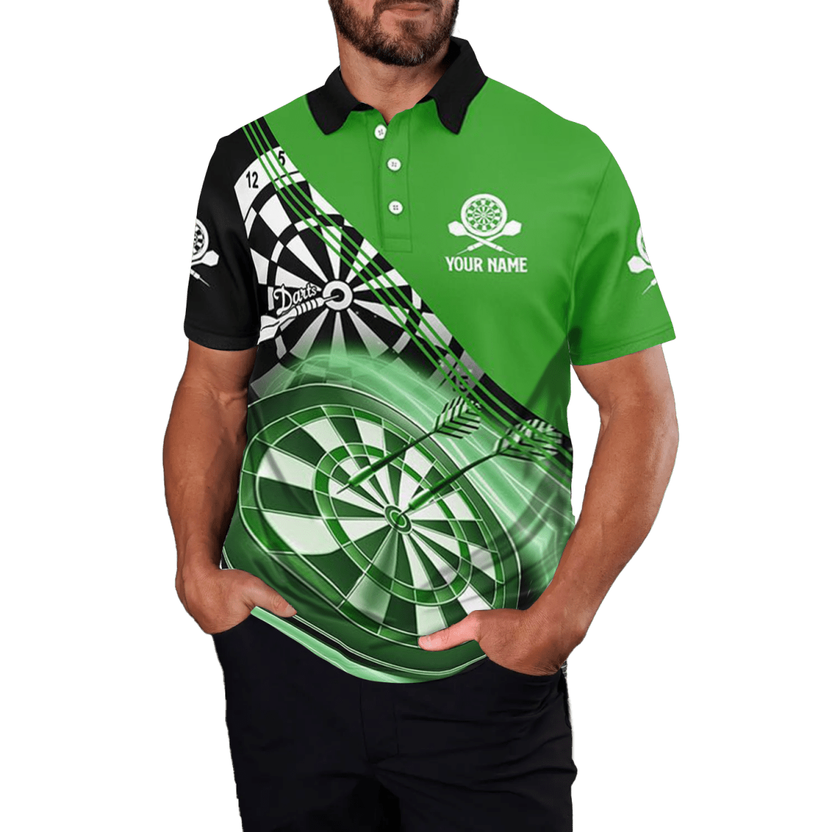 Schwarzes Herren Darts Polo Shirt | Dart Trikot | Grün L1408 - Outfitsuche