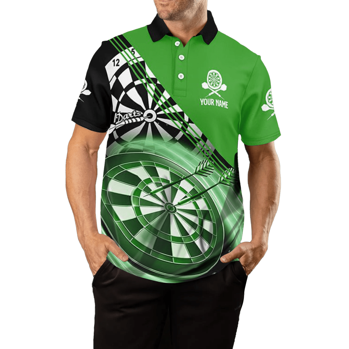 Schwarzes Herren Darts Polo Shirt | Dart Trikot | Grün L1408 - Outfitsuche