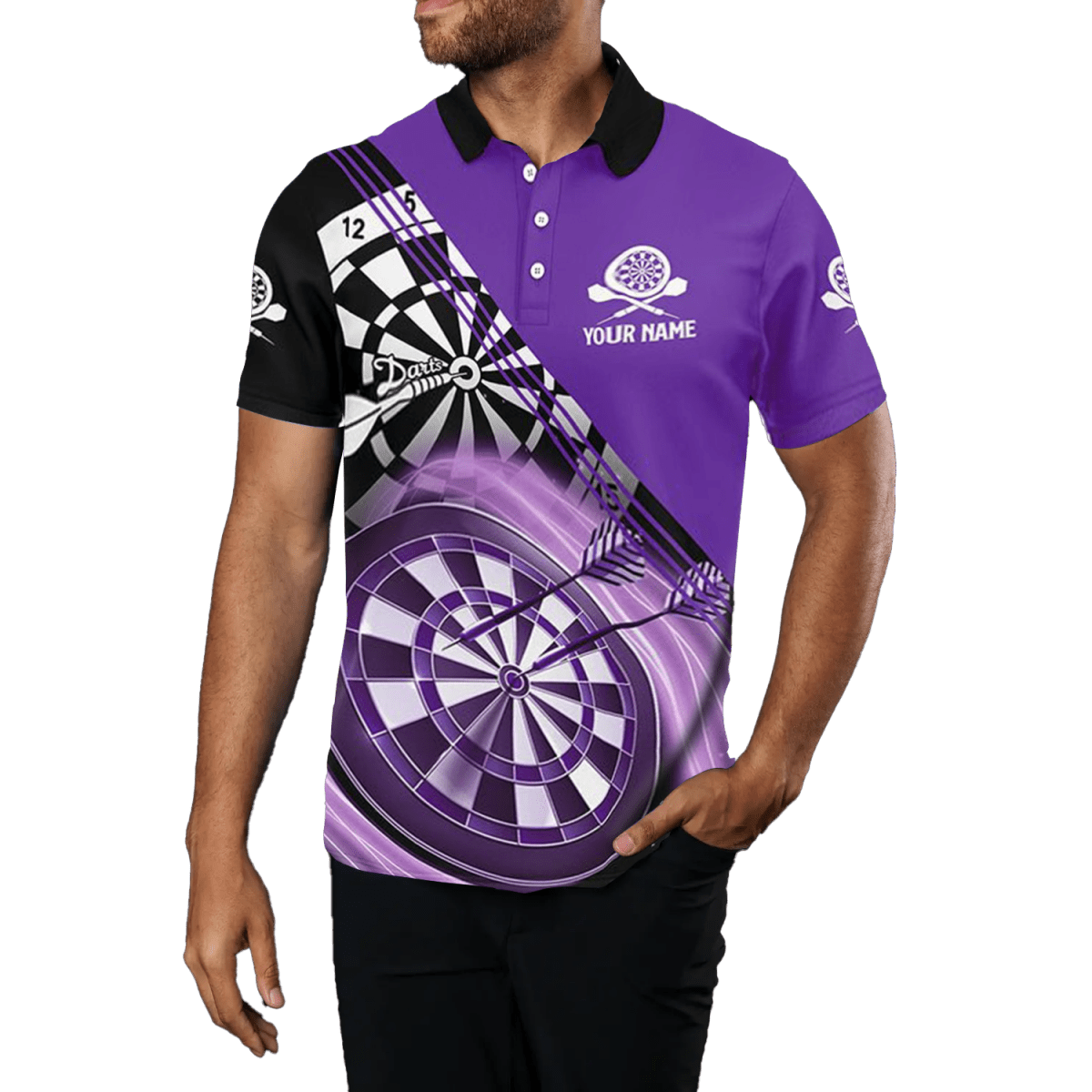 Schwarzes Herren Darts Polo Shirt | Lila | Darttrikot L1409 - Outfitsuche