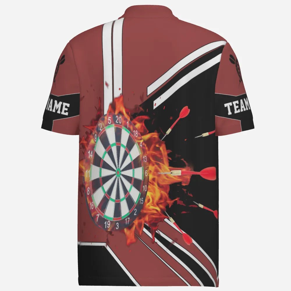 Schwarzes Herren Polo-Shirt mit roten Flammen, individuell anpassbares Dartboard Feuer Darts Shirt für Männer Dart Trikot L246 - Outfitsuche