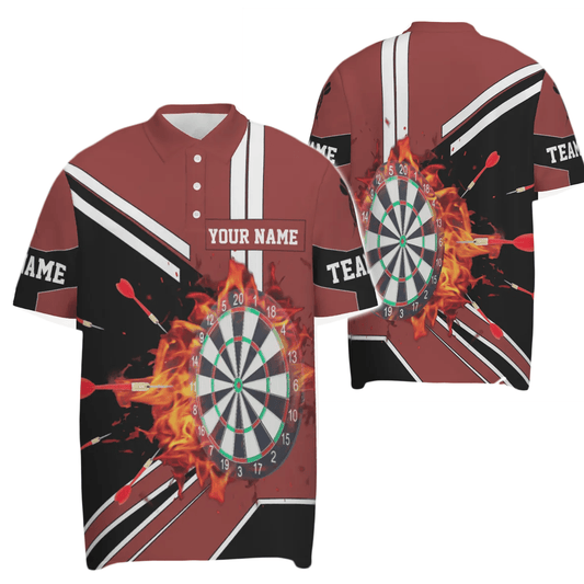 Schwarzes Herren Polo-Shirt mit roten Flammen, individuell anpassbares Dartboard Feuer Darts Shirt für Männer Dart Trikot L246 - Outfitsuche