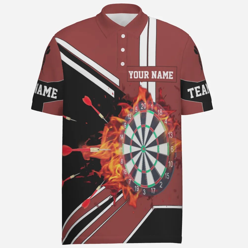 Schwarzes Herren Polo-Shirt mit roten Flammen, individuell anpassbares Dartboard Feuer Darts Shirt für Männer Dart Trikot L246 - Outfitsuche