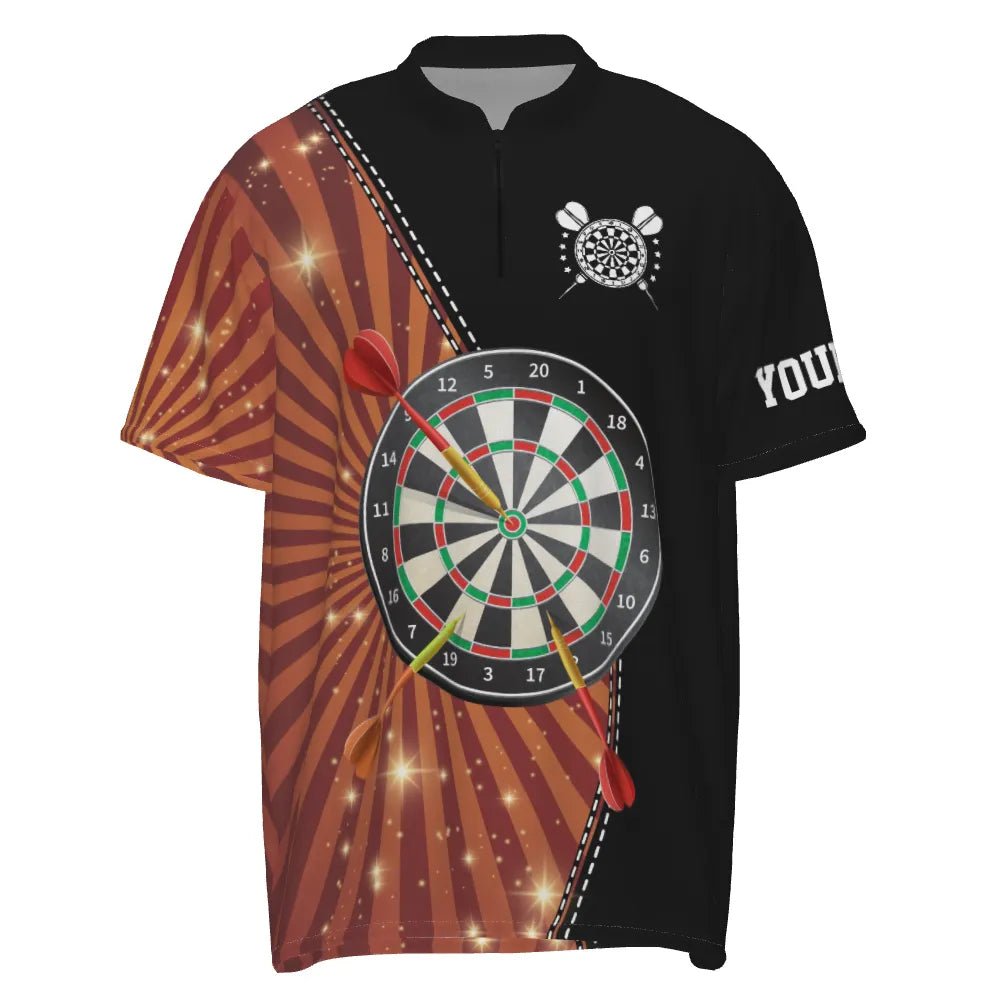 Schwarzes Orange Halo Darts 1/4 Zip Shirt, individuell anpassbares cooles Darts-Shirt für Herren, Dart Trikots E177 - Outfitsuche