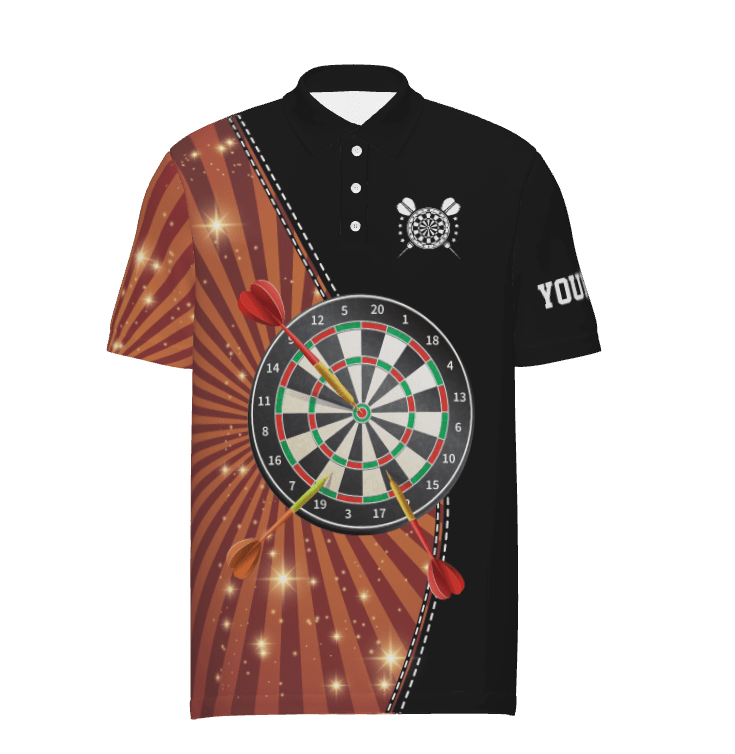 Schwarzes Orange Halo Herren Darts Polo Shirt, individuell anpassbares cooles Darts Shirt für Männer, Dart Trikots E177 - Outfitsuche