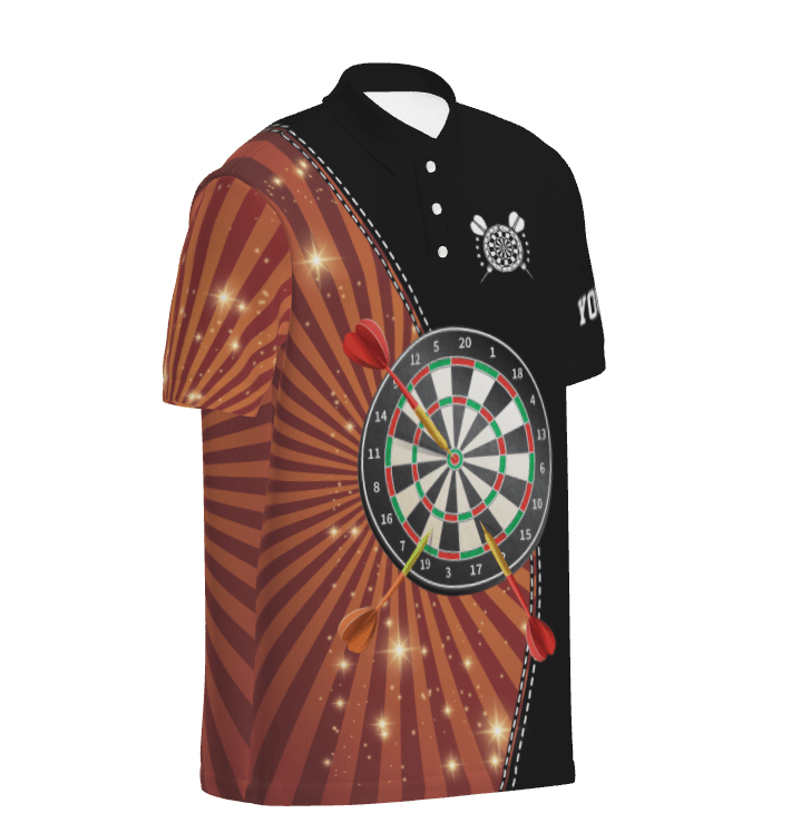 Schwarzes Orange Halo Herren Darts Polo Shirt, individuell anpassbares cooles Darts Shirt für Männer, Dart Trikots E177 - Outfitsuche