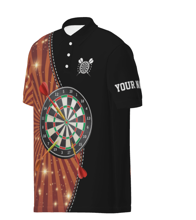 Schwarzes Orange Halo Herren Darts Polo Shirt, individuell anpassbares cooles Darts Shirt für Männer, Dart Trikots E177 - Outfitsuche