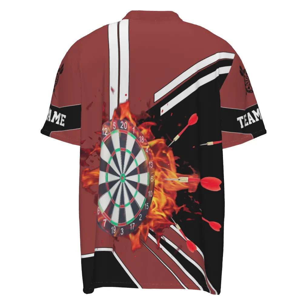 Schwarzes Rot Flammen Dartboard 1/4 Zip Shirt, individuell anpassbares Feuer-Darts-Shirt für Herren, Dart-Trikot L246 - Outfitsuche