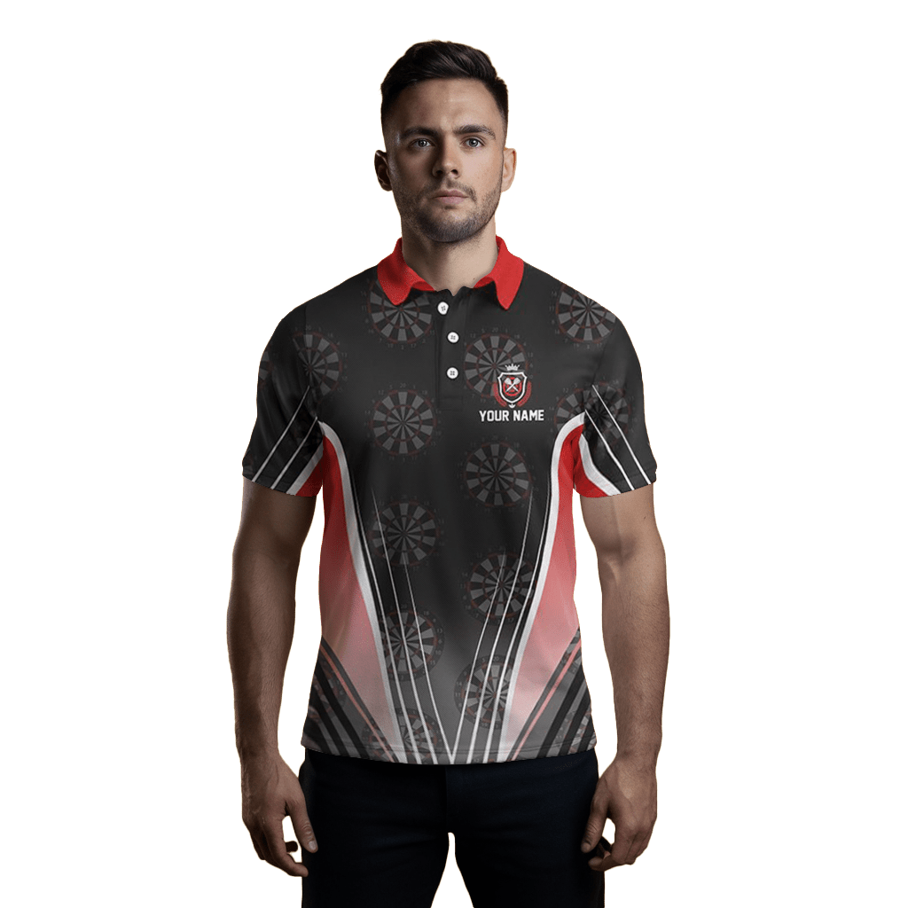 Schwarzes rotes Herren Darts Polo - Shirt E817 - Outfitsuche