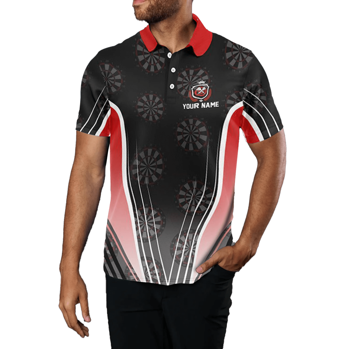 Schwarzes rotes Herren Darts Polo - Shirt E817 - Outfitsuche