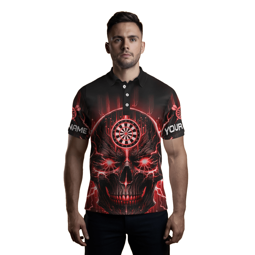 Schwarzes Rotes Totenkopf Herren Darts Polo Shirt | Gruseliges Dart Trikot L1433 - Outfitsuche