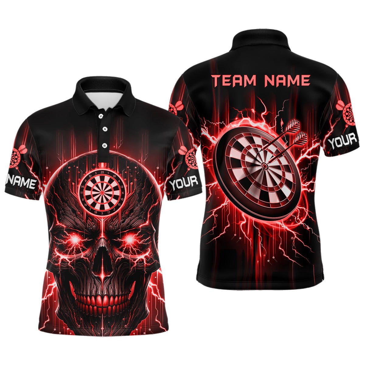 Schwarzes Rotes Totenkopf Herren Darts Polo Shirt | Personalisiertes Gruseliges Darts Shirt für Männer | Dart Trikot | L1433 - Outfitsuche