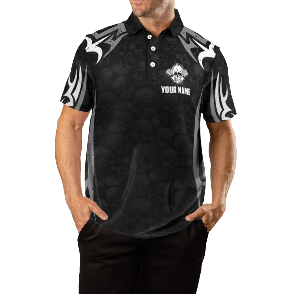 Schwarzes Totenkopf - Darts - Polo für Herren T6890 - Outfitsuche