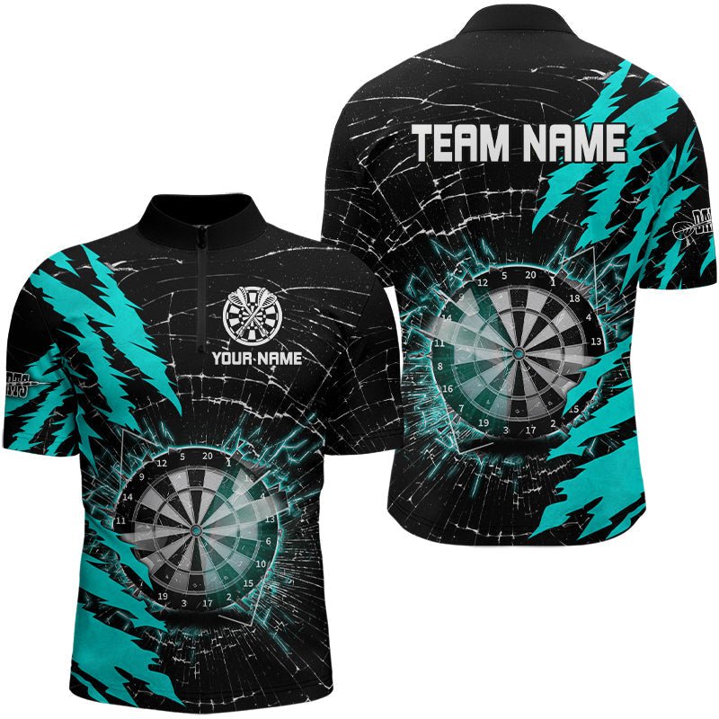 Schwarzes und cyanfarbenes Darts - Poloshirt mit individuellem Druck für Dart - Teams T3216 - Outfitsuche