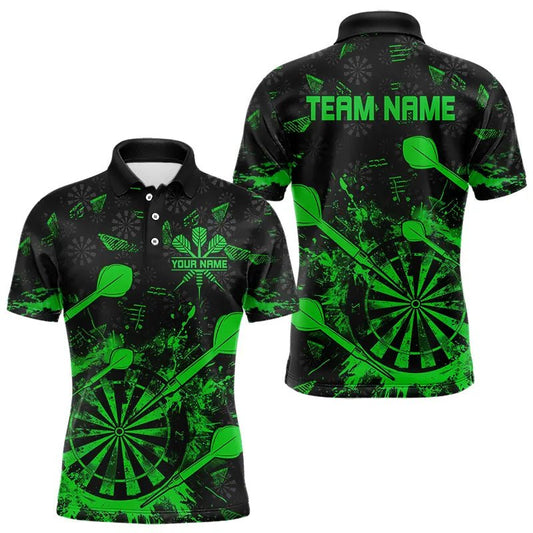 Schwarzes und grünes Grunge Dart Polo Shirt, personalisierte Dart - Trikots für Teams T3464 - Outfitsuche