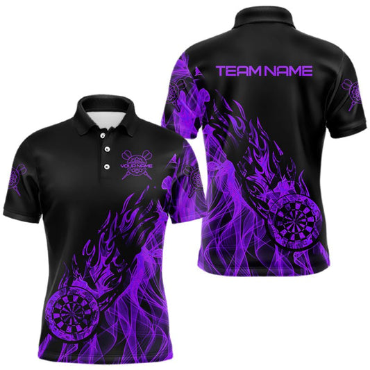 Schwarzes und lila Feuermuster Dart Polo Shirt - Individuelles Dart - Trikot T3409 - Outfitsuche