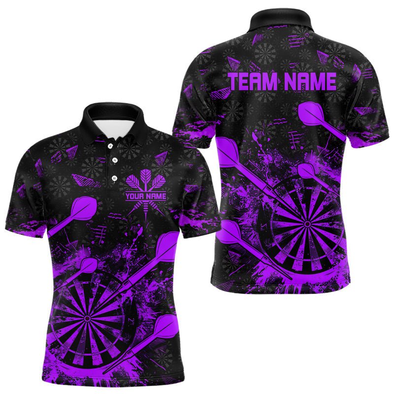 Schwarzes und lila Grunge Darts Polo, personalisiertes Dartshirt für Teams T3276 - Outfitsuche