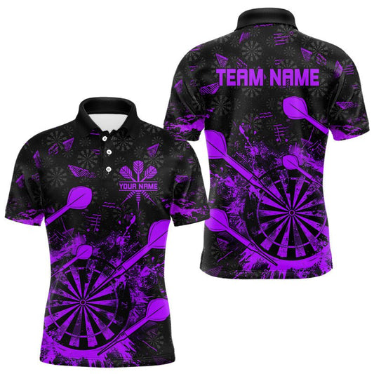 Schwarzes und lila Grunge Darts Polo, personalisiertes Dartshirt für Teams T3276 - Outfitsuche