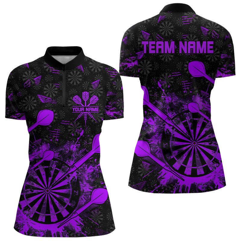 Schwarzes und lila Grunge Darts Polo, personalisiertes Dartshirt für Teams T3276 - Outfitsuche