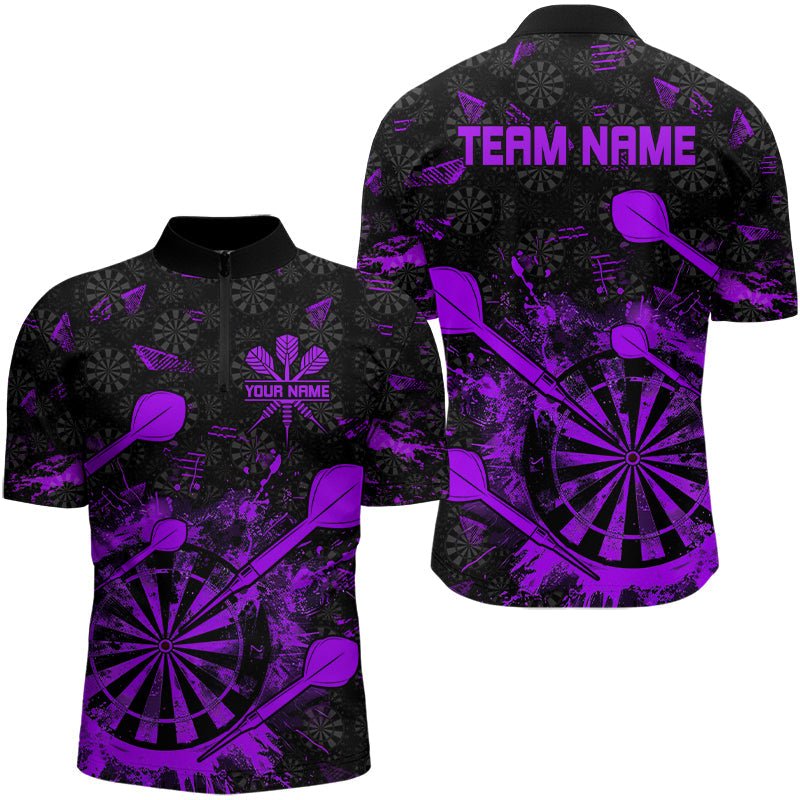 Schwarzes und lila Grunge Darts Polo, personalisiertes Dartshirt für Teams T3276 - Outfitsuche