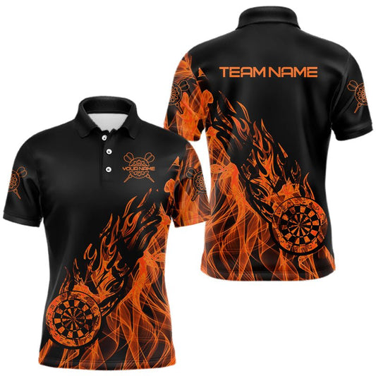 Schwarzes und oranges Feuerflammen Dart Polo Shirt – Individuelles Darttrikot T3410 - Outfitsuche