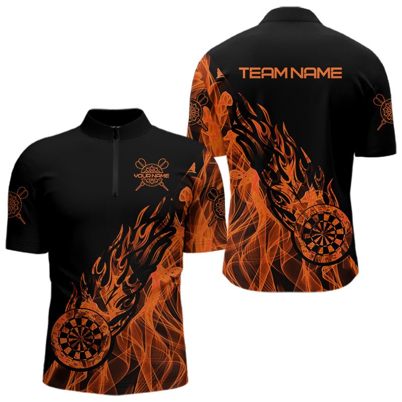 Schwarzes und oranges Feuerflammen Dart Polo Shirt – Individuelles Darttrikot T3410 - Outfitsuche