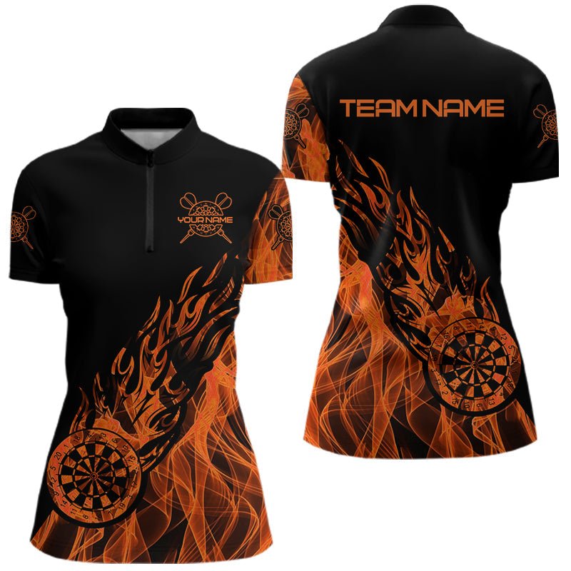 Schwarzes und oranges Feuerflammen Dart Polo Shirt – Individuelles Darttrikot T3410 - Outfitsuche
